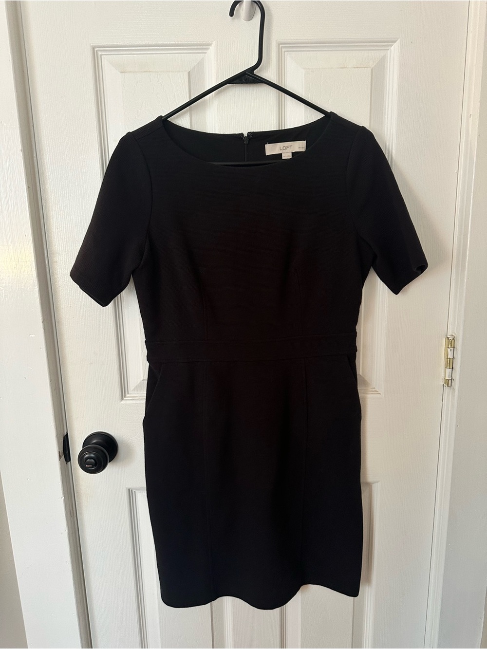 LOFT Black Short Sleeve Ponte Sheath Dress